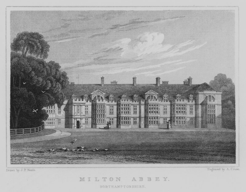 Milton Abbey, Northamptonshire (gravure) door John Preston Neale