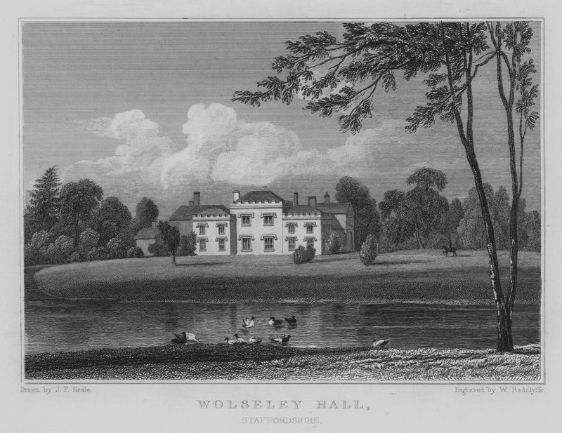 Wolseley Hall, Staffordshire (gravure) door John Preston Neale