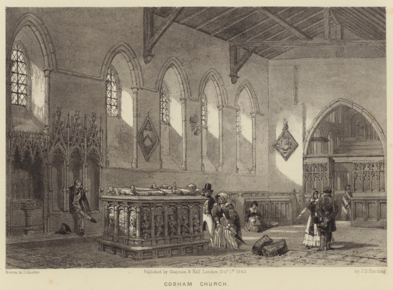 Cobham kerk (gravure) door James Duffield Harding
