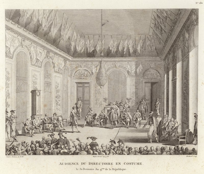 Hoorzitting van het Directoire in kostuum door Jean Duplessi Bertaux
