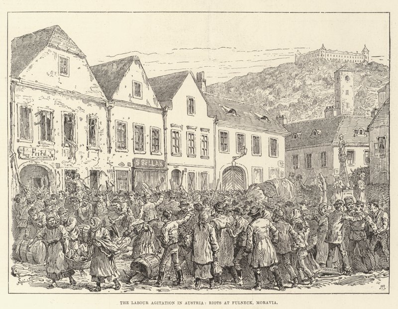 De arbeidsagitatie in Oostenrijk, rellen in Fulneck, Moravië door Johann Nepomuk Schonberg
