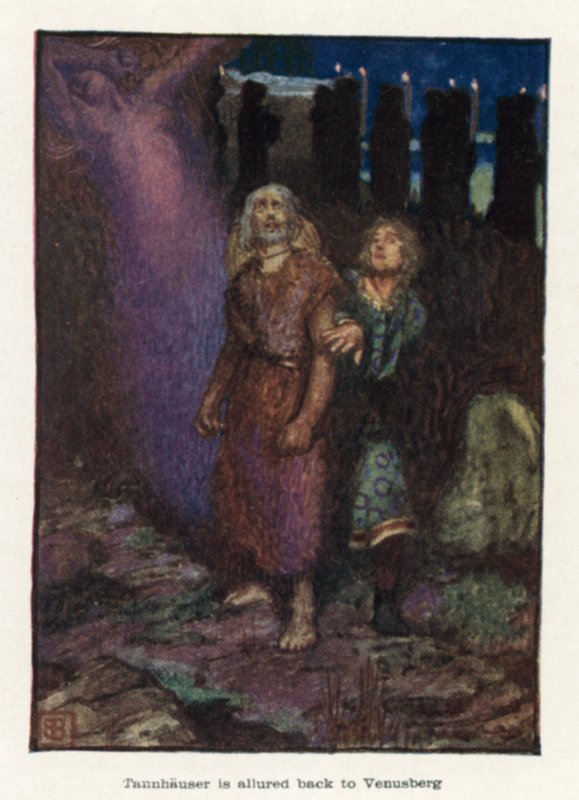 Tannhäuser wordt teruggelokt naar Venusberg door John Byam Liston Shaw