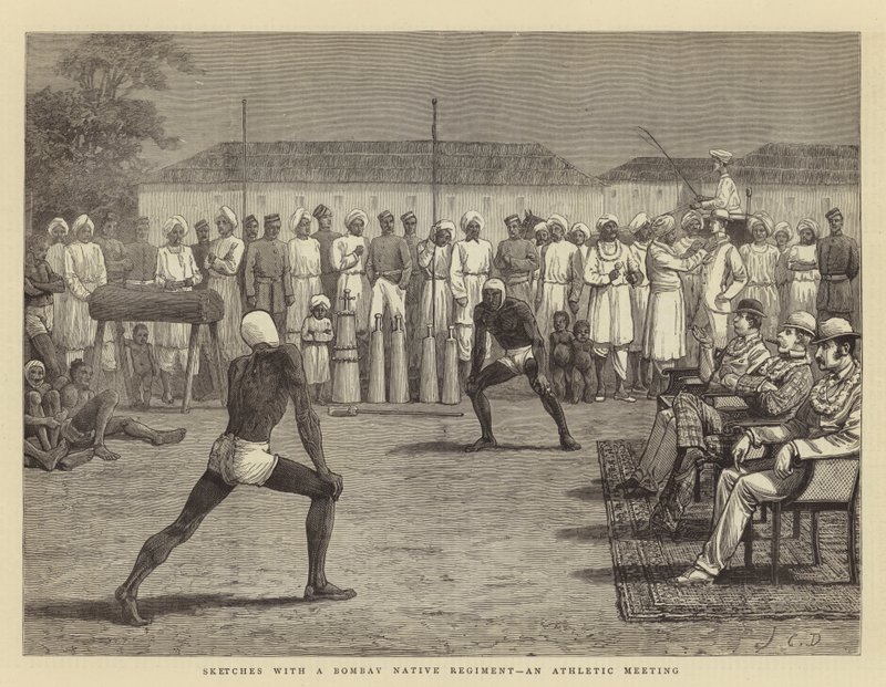 Schetsen met een Bombay Native Regiment, een atletiekwedstrijd door John Charles Dollman