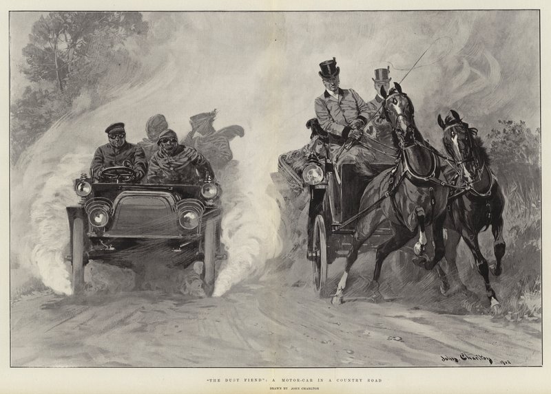 De stofduivel, een auto op een landweg door John Charlton