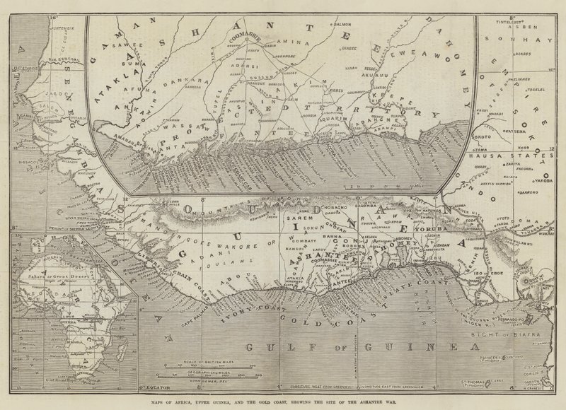 Kaarten van Afrika, Boven-Guinea en de Goudkust, met de Locatie van de Ashantee Oorlog door John Dower