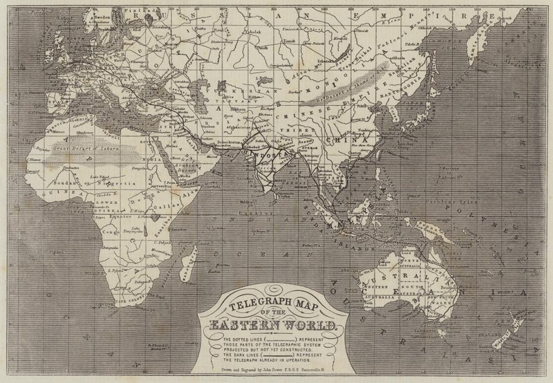 Telegraafkaart van de Oosterse Wereld door John Dower