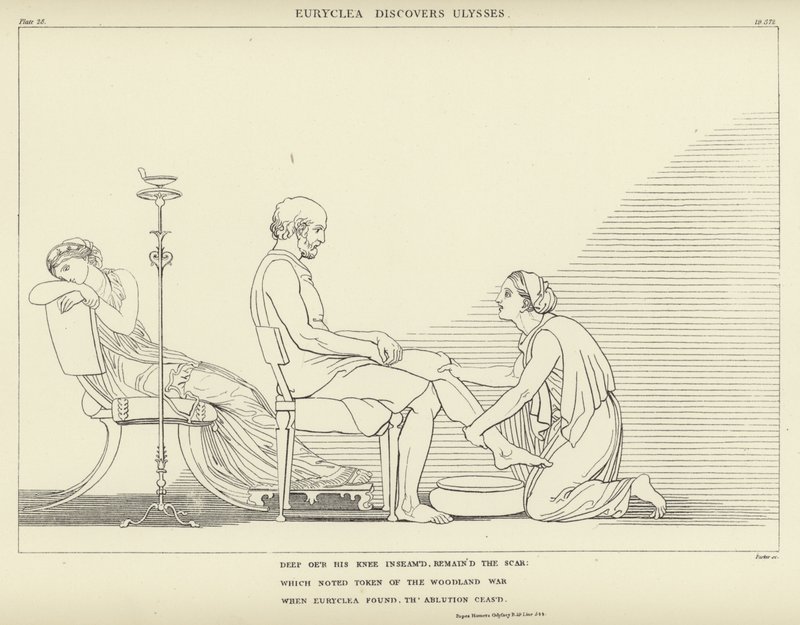 Euryclea ontdekt Odysseus door John Flaxman