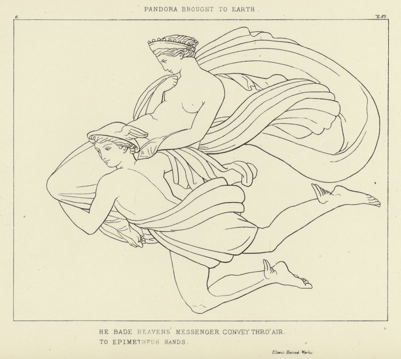 Pandora naar de aarde gebracht door John Flaxman