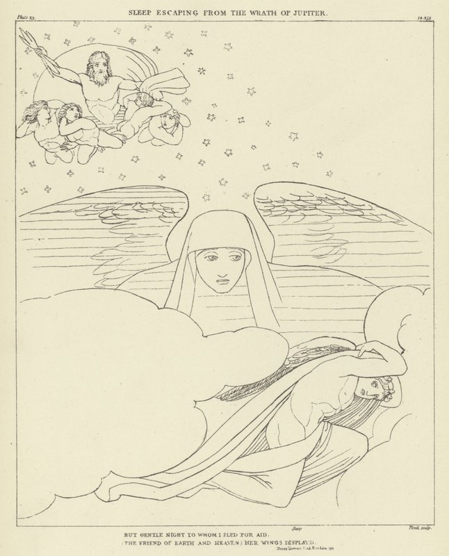 Slaap ontsnapt aan de woede van Jupiter door John Flaxman