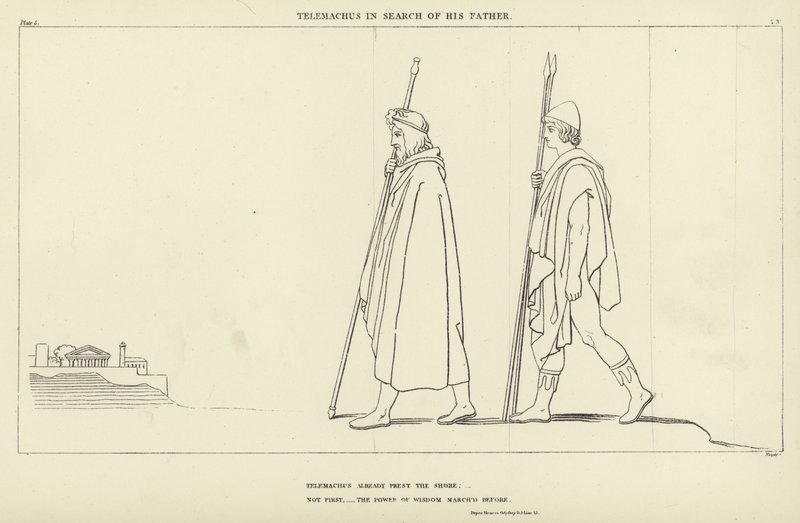 Telemachus op zoek naar zijn vader door John Flaxman