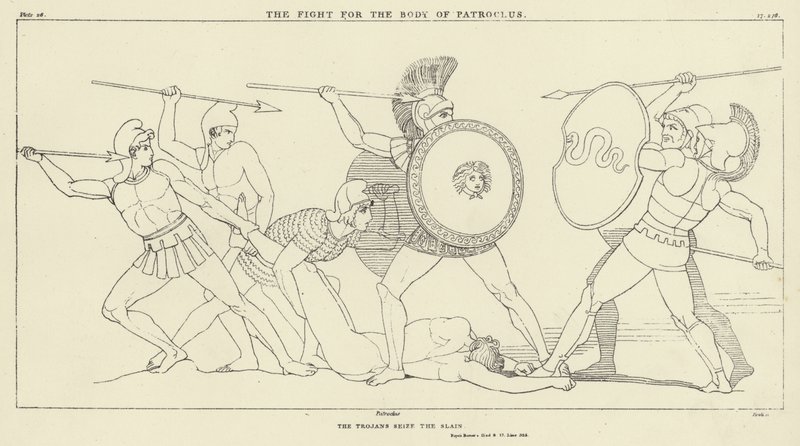 De strijd om het lichaam van Patroclus door John Flaxman