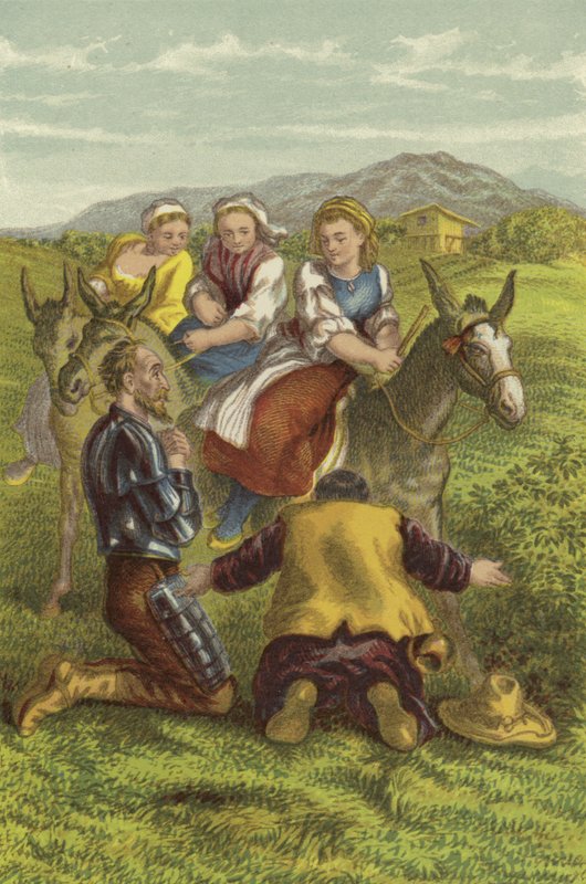 Don Quichot, Sancho en de dorpsmeisjes door John Gilbert