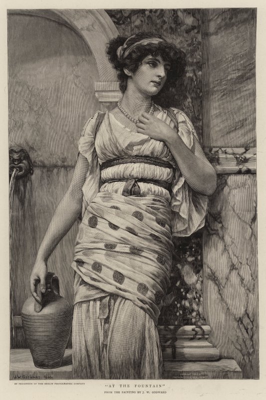 Bij de fontein door John William Godward