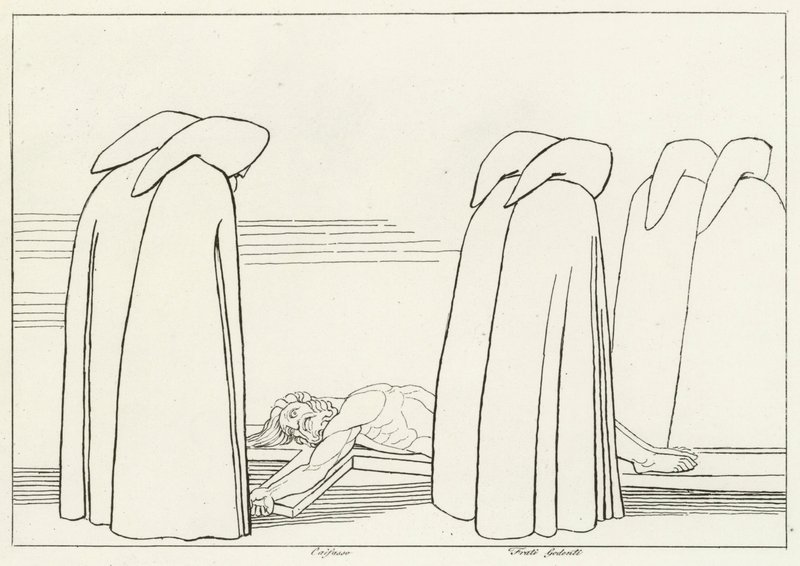 Huichelaars, Inferno, Canto 23 (gravure) door John (after) Flaxman
