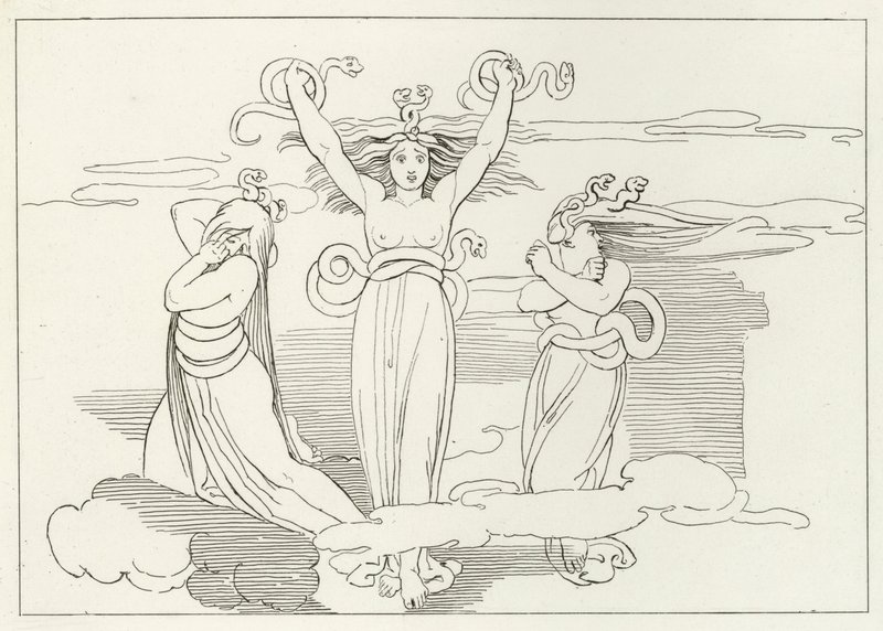 De Furiën, Inferno, Canto 9 (gravure) door John (after) Flaxman
