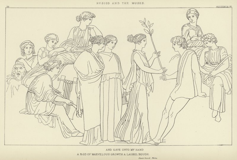 Hesiodus en de Muzen door John Flaxman