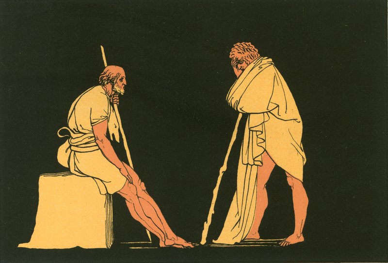 Odysseus in gesprek met Eumaios door John Flaxman