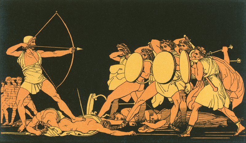 Odysseus doodt de vrijers door John Flaxman