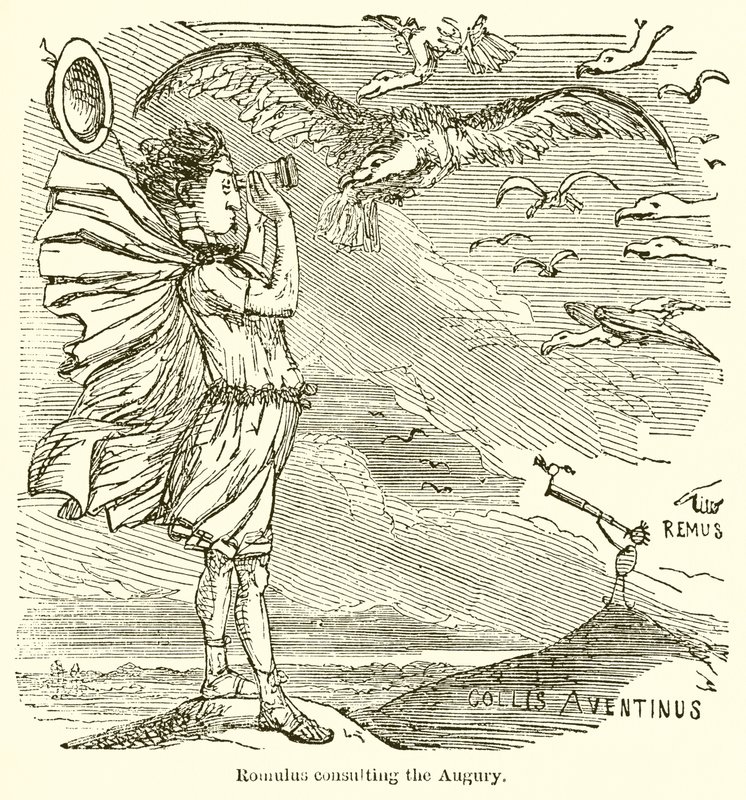 Romulus Raadpleegt de Auguren door John Leech