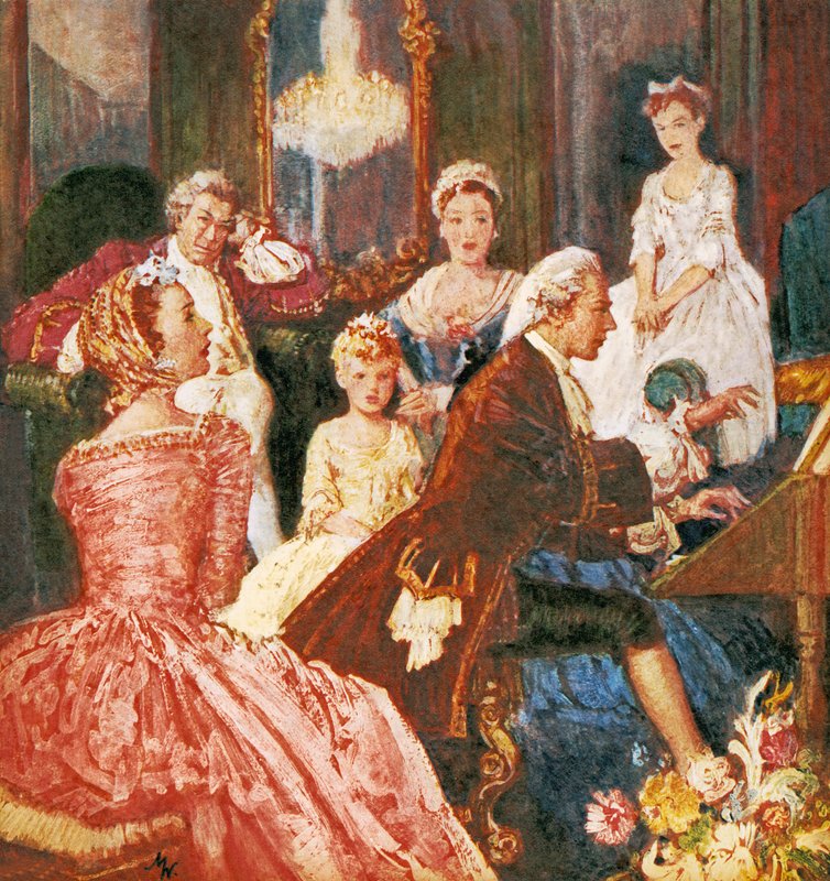 De meester-musicus, Händel (kleurenlitho) door John Millar Watt