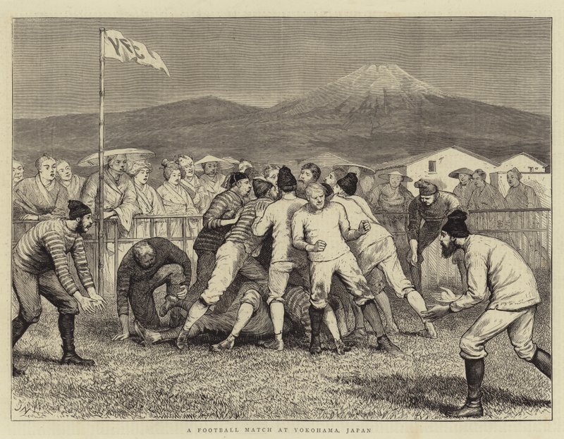Een Voetbalwedstrijd in Yokohama, Japan door Joseph Nash
