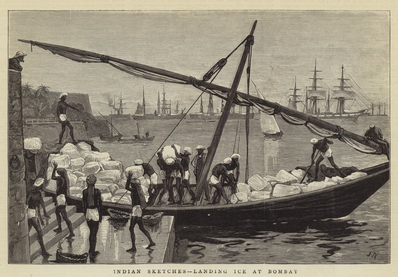 Indiase schetsen, ijs lossen in Bombay door Joseph Nash