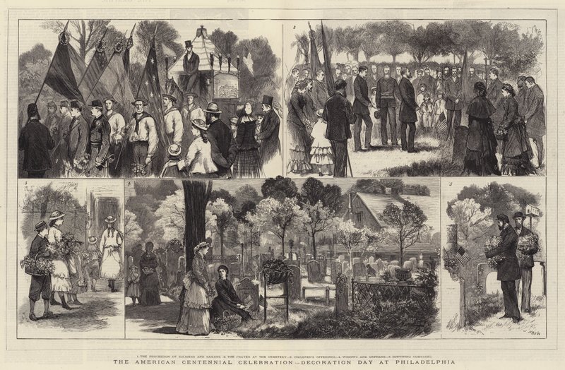 De Amerikaanse Eeuwfeestviering, Decoratiedag in Philadelphia door Joseph Nash