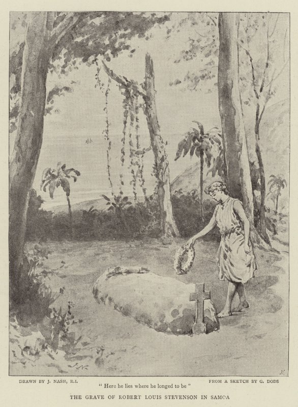 Het graf van Robert Louis Stevenson in Samoa door Joseph Nash