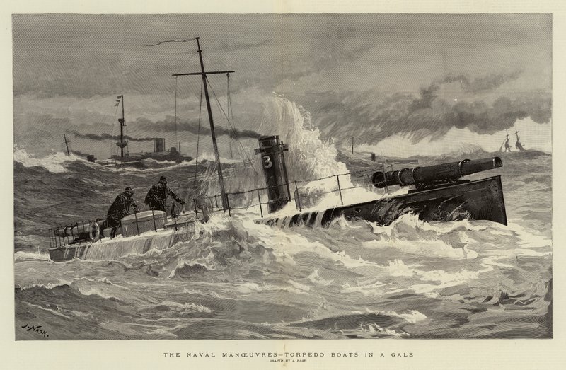 De Marine Manoeuvres, Torpedoboten in een Storm door Joseph Nash