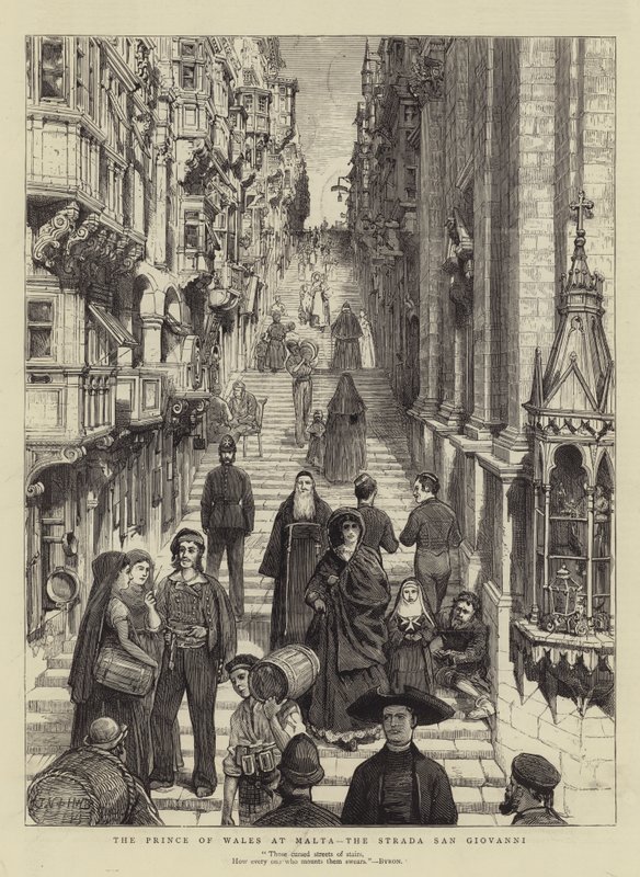 De Prins van Wales in Malta, de Strada San Giovanni door Joseph Nash