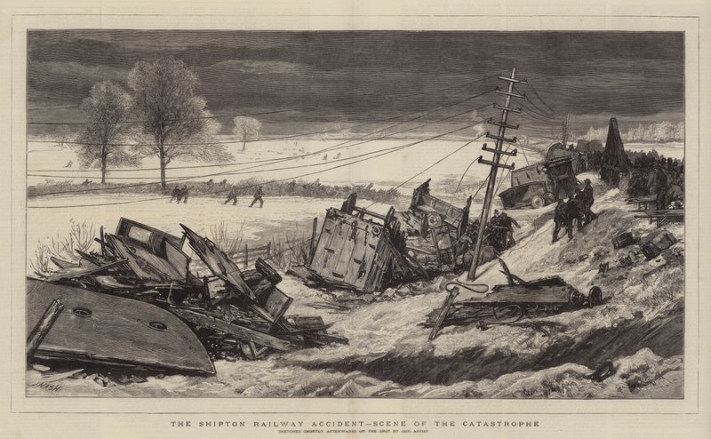 Het Shipton Spoorwegongeluk, scène van de ramp door Joseph Nash