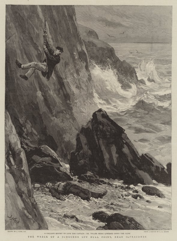 Het wrak van een schoener bij Bull Point, nabij Ilfracombe door Joseph Nash