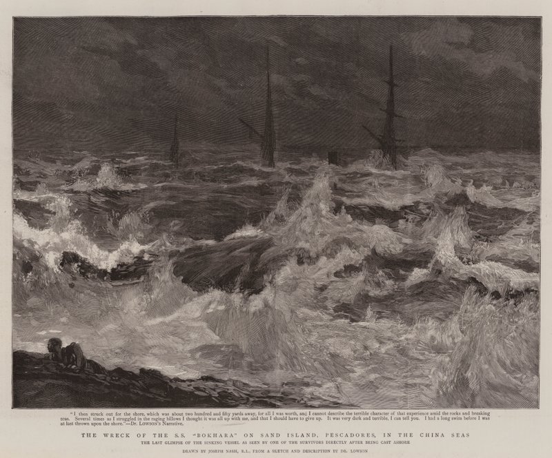 Het wrak van de SS Bokhara op Sand Island, Pescadores, in de Chinese Zeeën door Joseph Nash