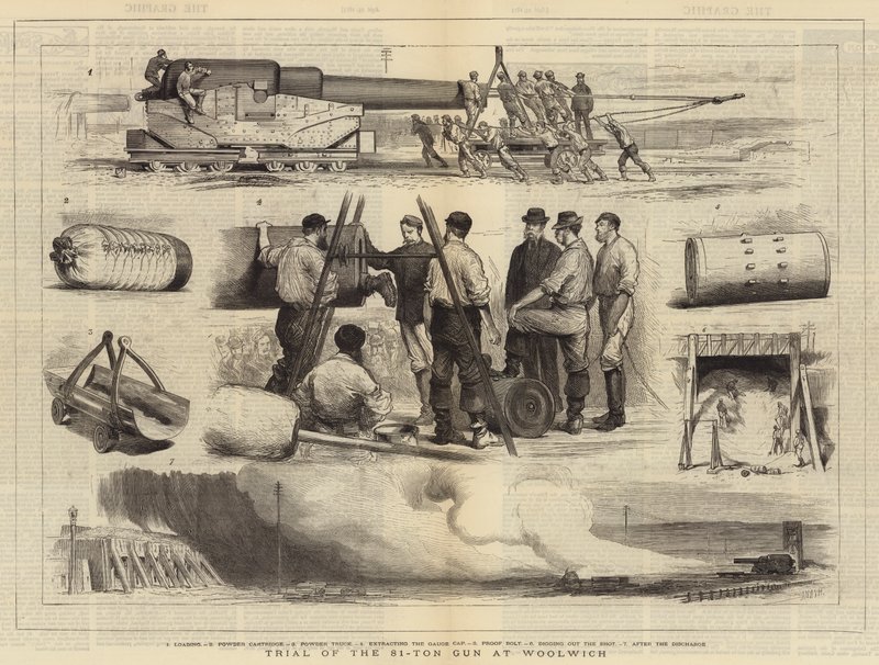 Proef van het 81-tons kanon in Woolwich door Joseph Nash