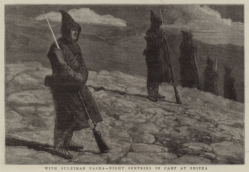 Met Suleiman Pasha, nachtschildwachten in kamp bij Shipka door Joseph Nash