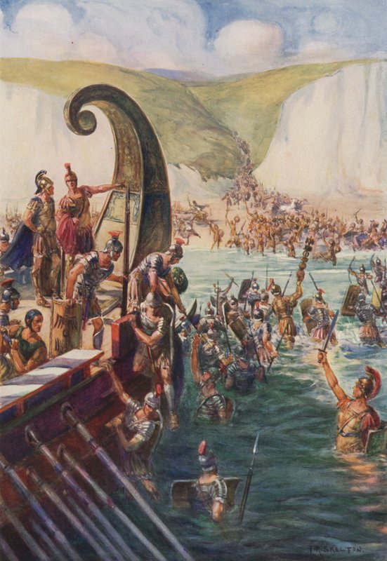 De landing van de Romeinen in Groot-Brittannië, 54 v.Chr. door Joseph Ratcliffe Skelton