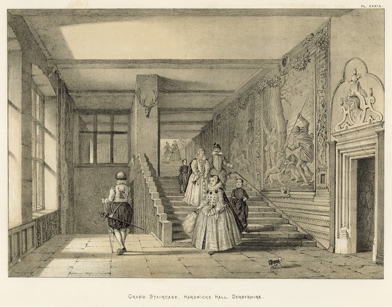 Grote Trap, Hardwicke Hall, Derbyshire door Joseph Nash