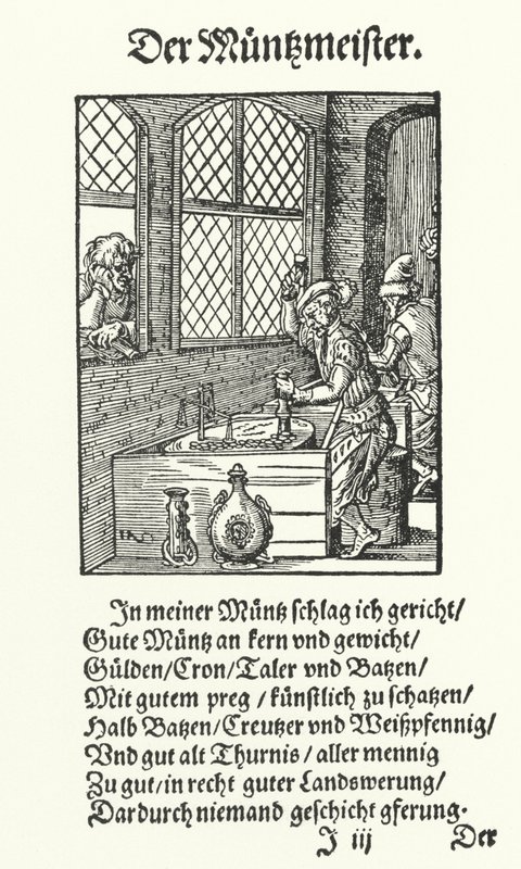 De muntmeester (gravure) door Jost (after) Amman