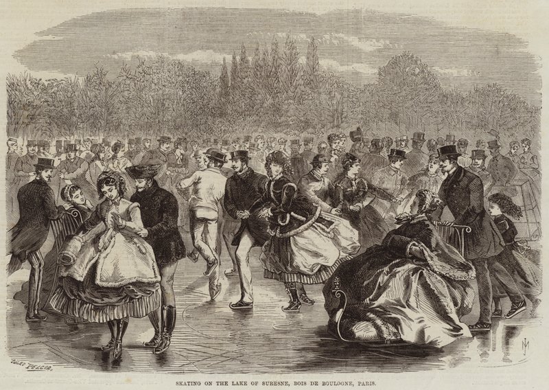 Schaatsen op het Meer van Suresne, Bois de Boulogne, Parijs door Jules Pelcoq