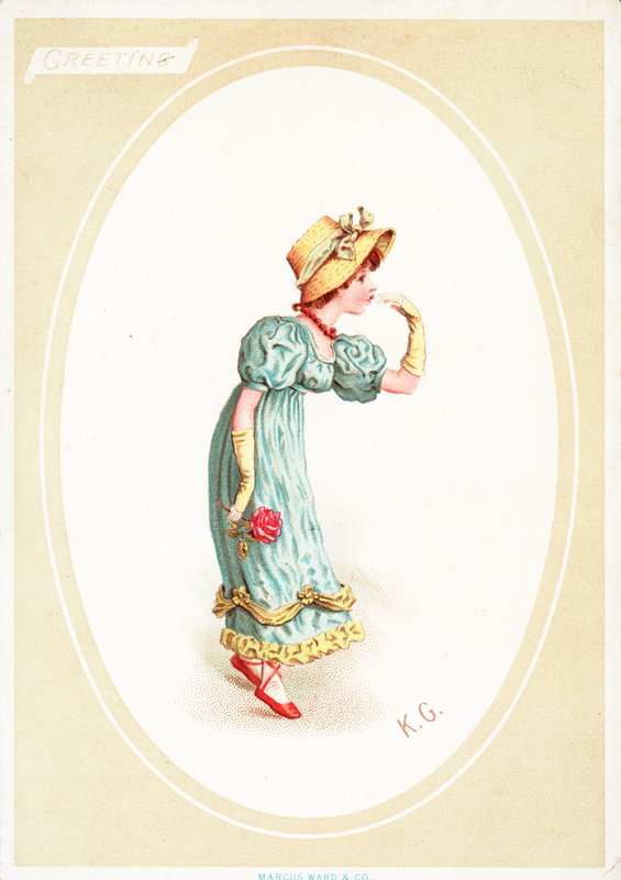 Wenskaart (chromolitho) door Kate Greenaway