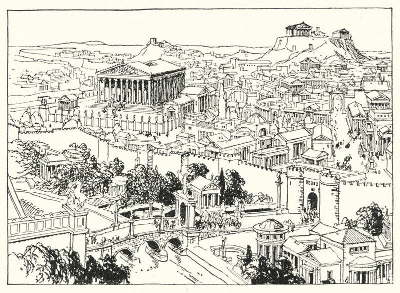De stad Athene (litho) door Linden Miller