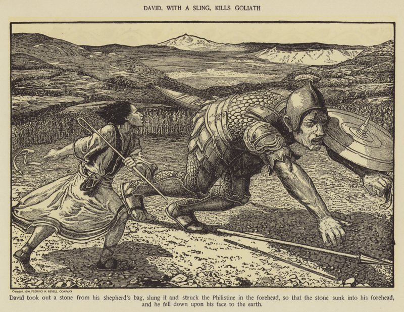 David doodt Goliath met een slinger door Louis John Rhead