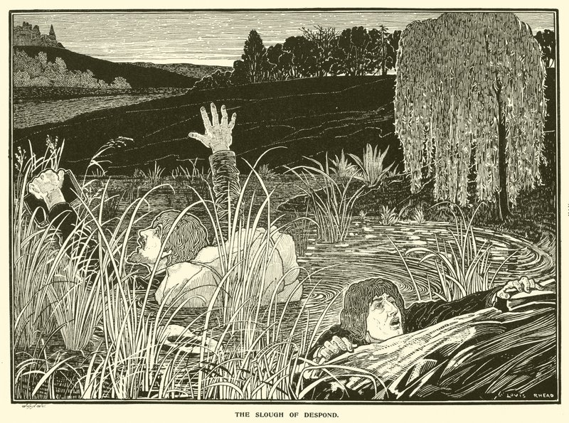 Het moeras van wanhoop (gravure) door Louis John Rhead