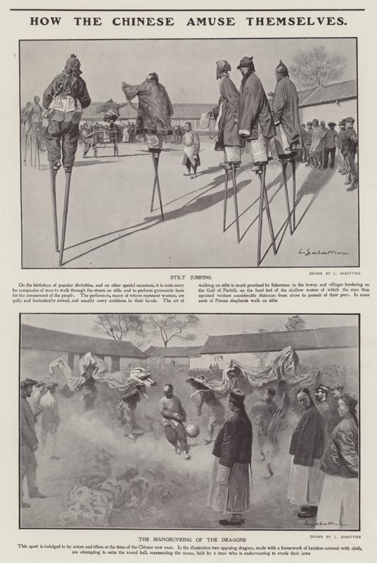 Hoe de Chinezen zich vermaken (litho) door Louis Remy Sabattier
