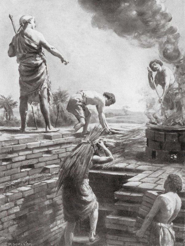 Het bouwen van een tempeltoren (litho) door Margaret (after) Dovaston