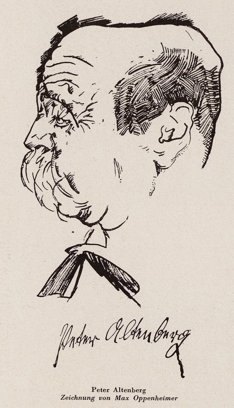 Peter Altenberg, Oostenrijks schrijver en dichter (litho) door Max Oppenheimer