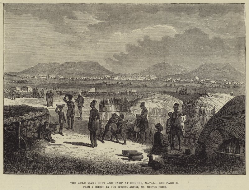De Zoeloe-oorlog, fort en kamp bij Dundee, Natal door Melton Prior
