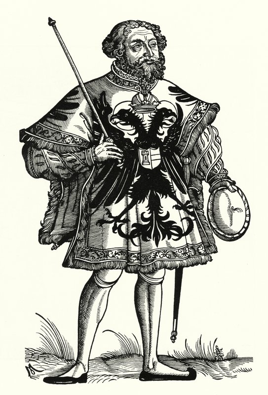 Een Duitse Keizerlijke Heraut (gravure) door Michael Ostendorfer