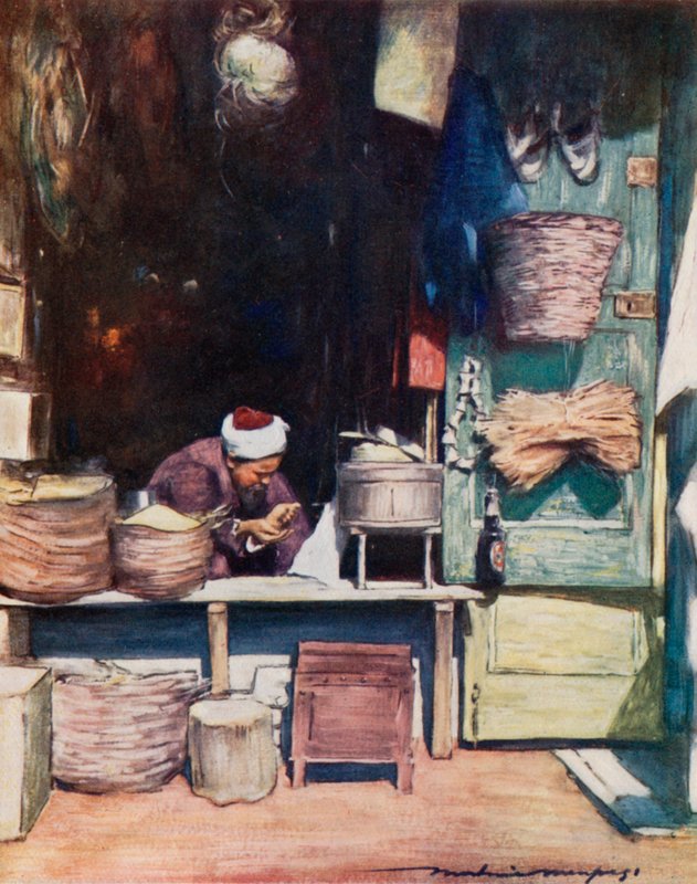 Een zaadkraam, Delhi door Mortimer Ludington Menpes