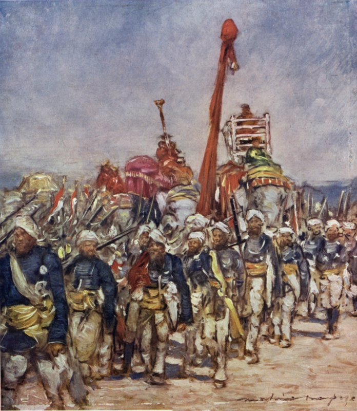 Een Typische Groep in de Retainers Processie door Mortimer Ludington Menpes